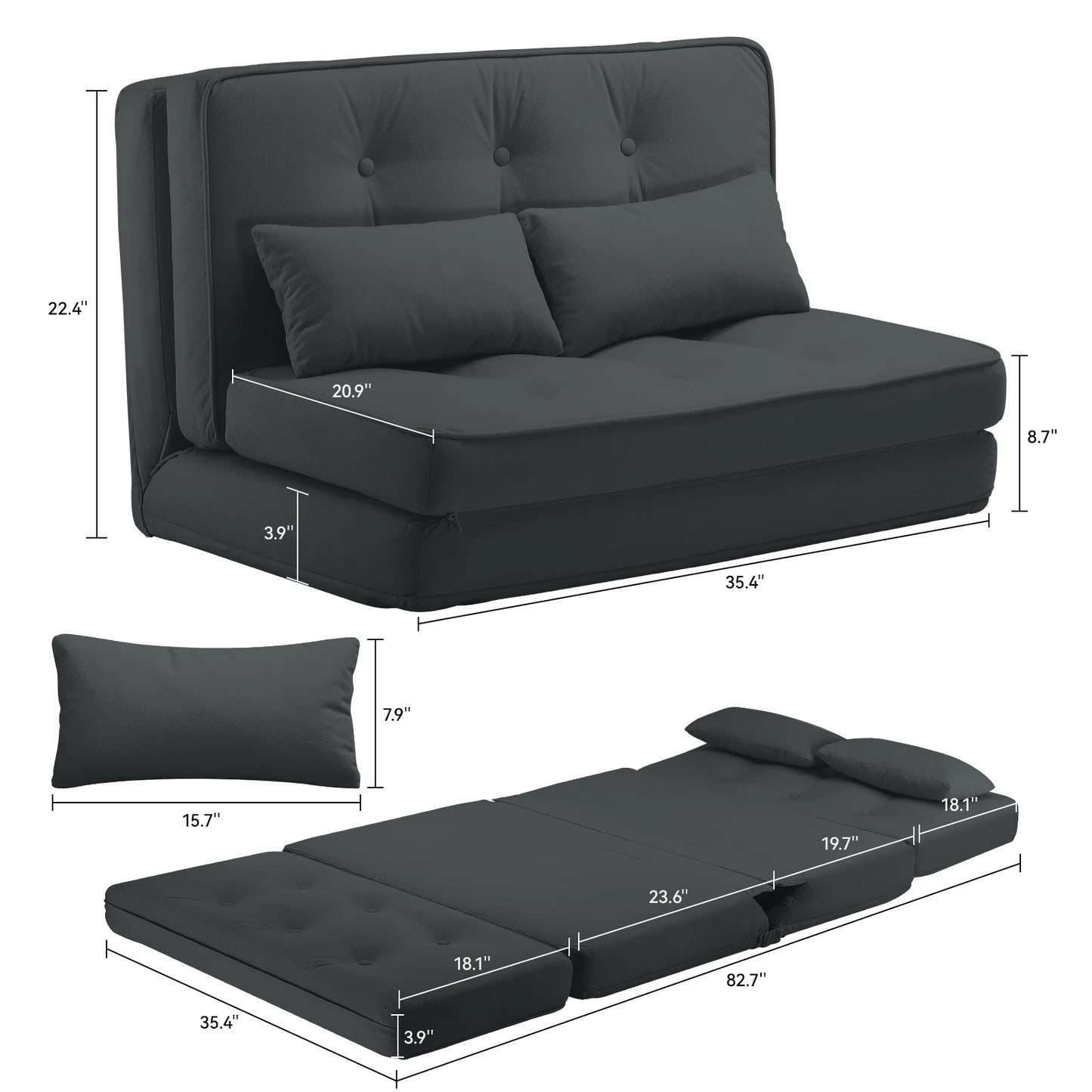 COMHOMA Folding Sofa Bed, Convertible Sleeper Chair, Fold Out Chair with Adjustable Backrest & Pillows for Living Room