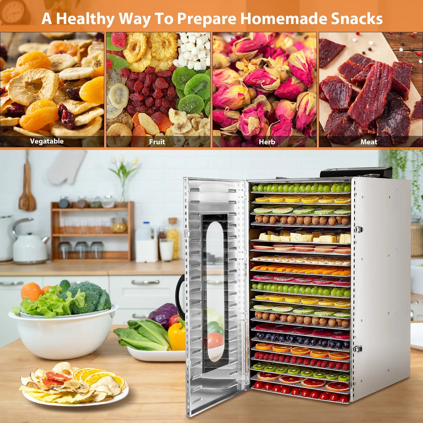 Commercial Grade Food Dehydrator With 20 Trays And Led Display