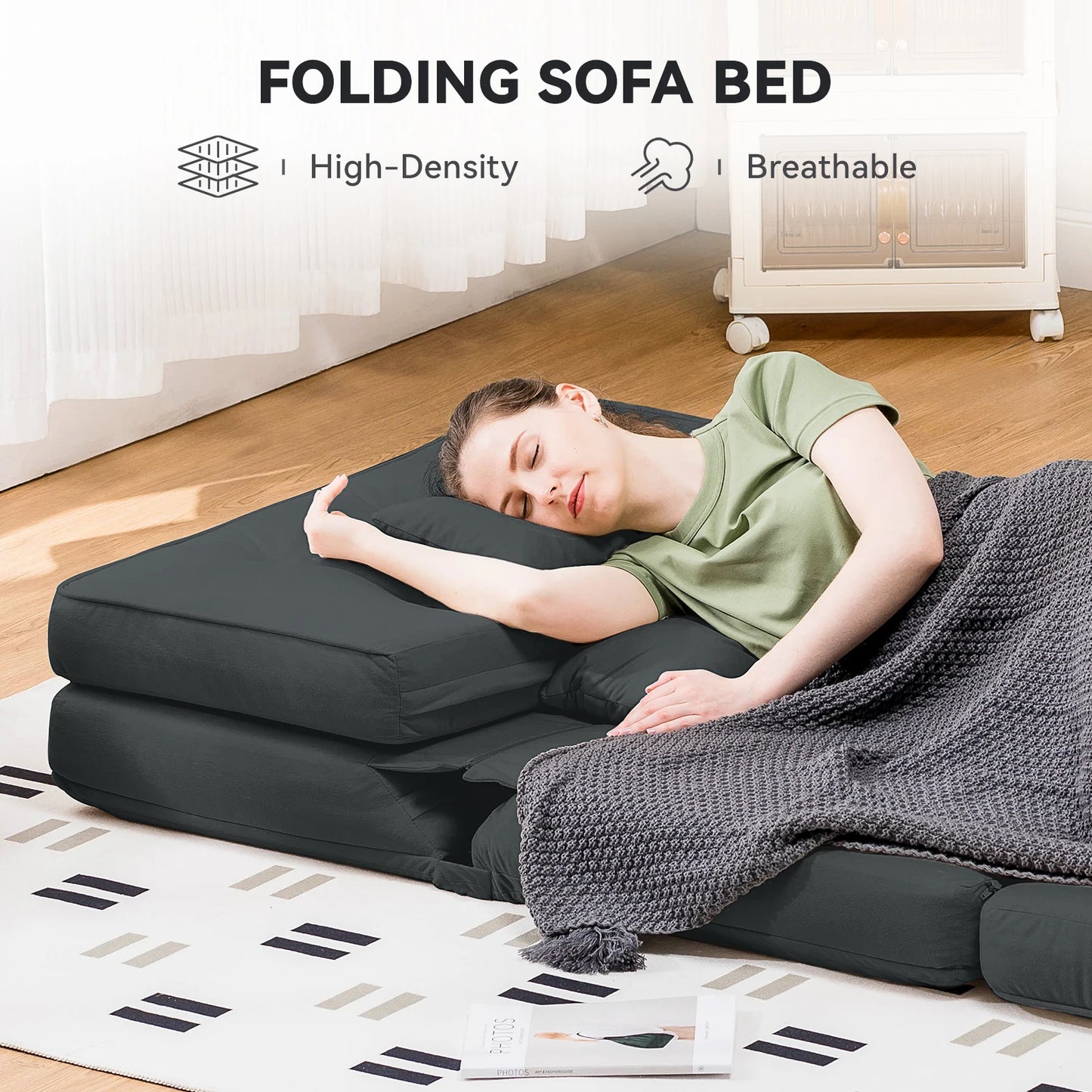 COMHOMA Folding Sofa Bed, Convertible Sleeper Chair, Fold Out Chair with Adjustable Backrest & Pillows for Living Room