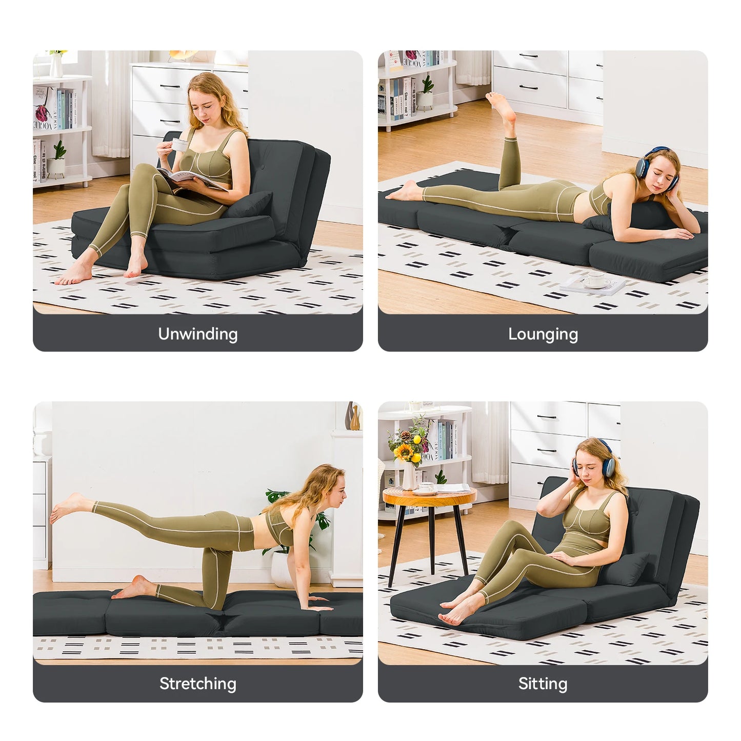 COMHOMA Folding Sofa Bed, Convertible Sleeper Chair, Fold Out Chair with Adjustable Backrest & Pillows for Living Room