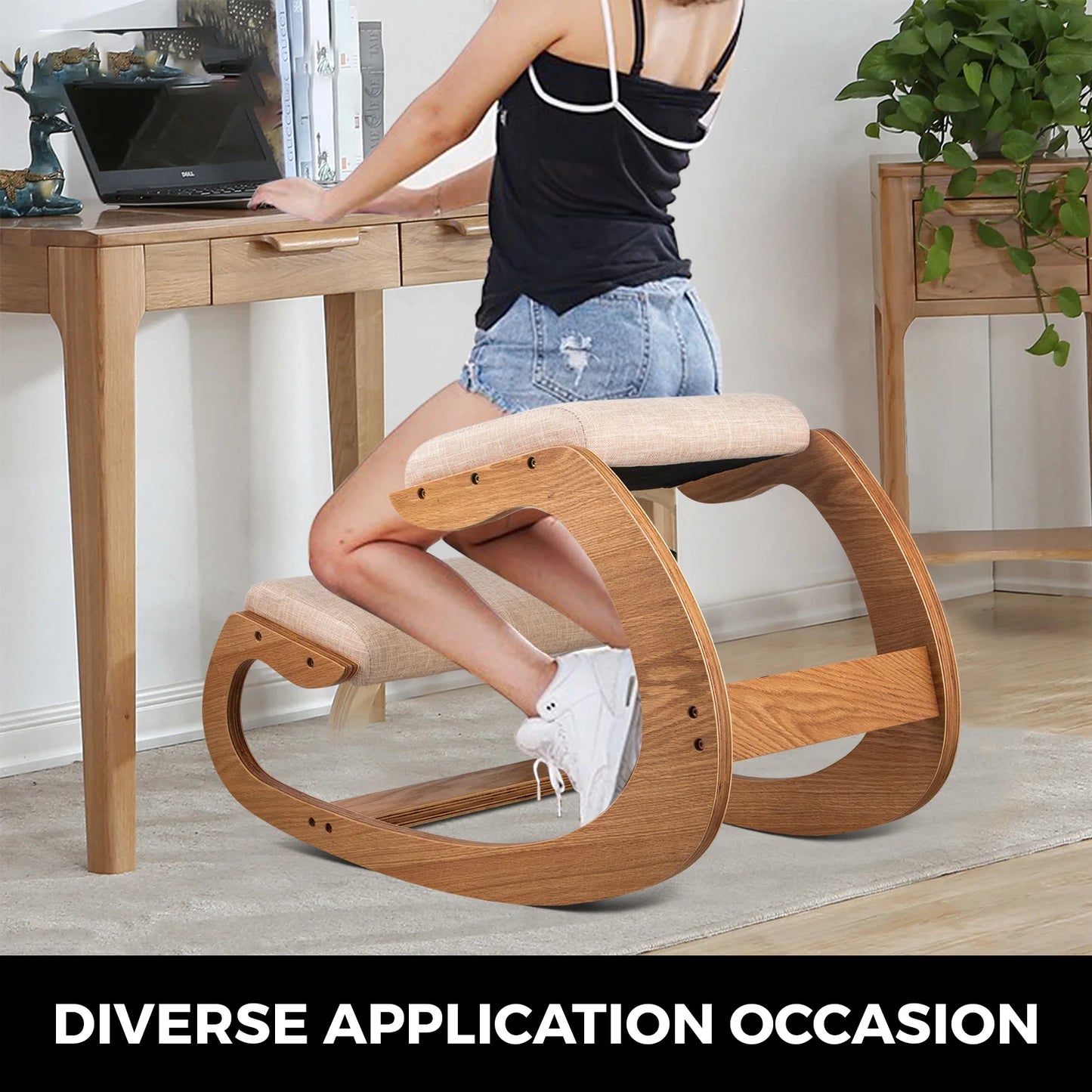 Ergonomic Wood Kneeling Chair Improves Posture With Cushion