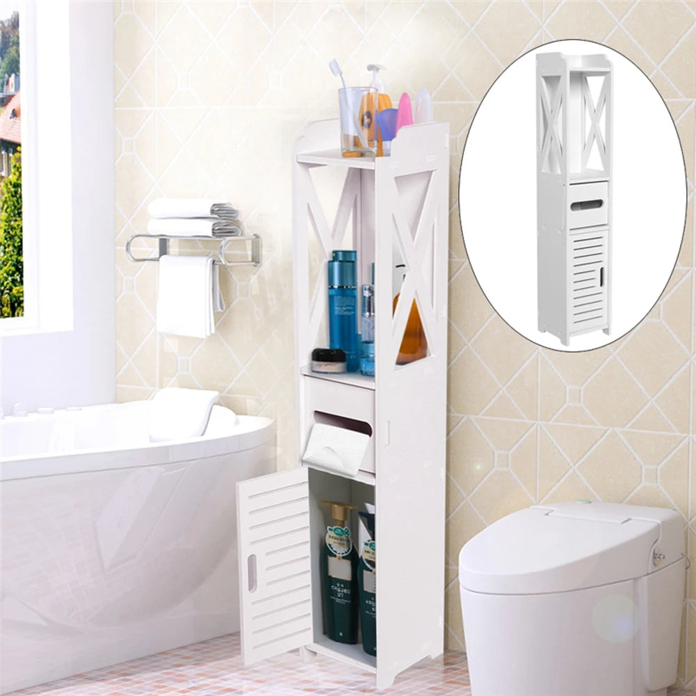 Bathroom Storage Cupboard 80x15.5x15CM Bathroom Toilet Furniture Cabinet White Wood Cupboard Shelf Tissue Storage Rack