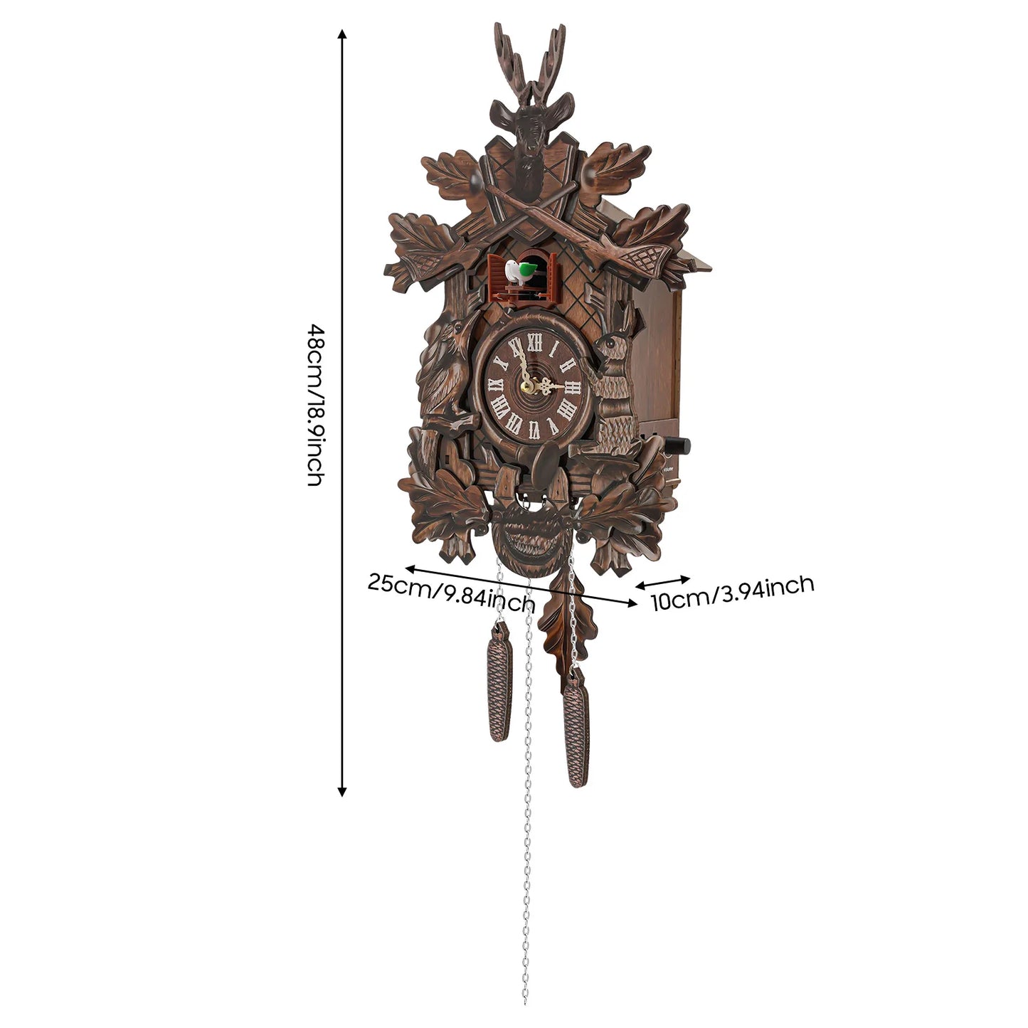 Wooden Cuckoo Clock with Pendulum Bird Automatic Chiming for Living Room Kitchen Office Wall Decor Silent Quartz Movement Home