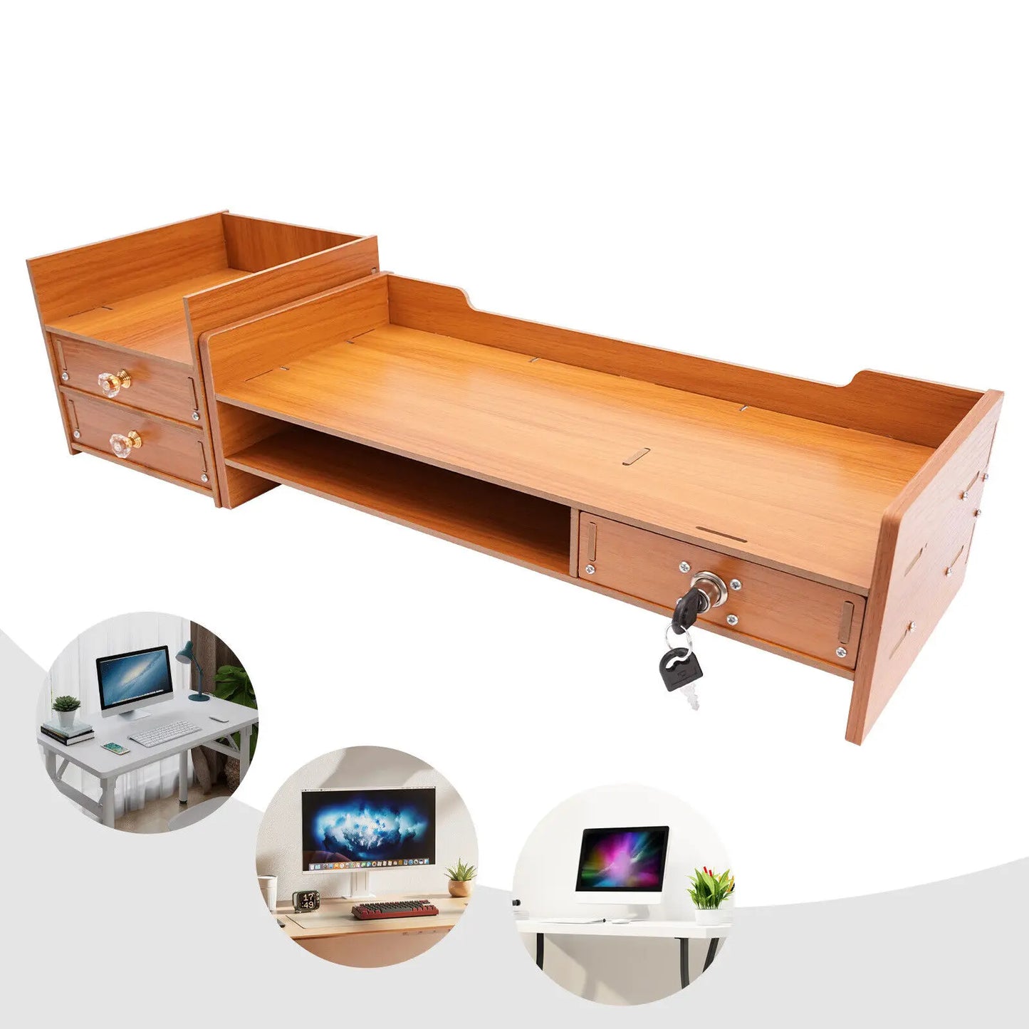 Wooden Desk Organizer With Drawers For Office Space Saving