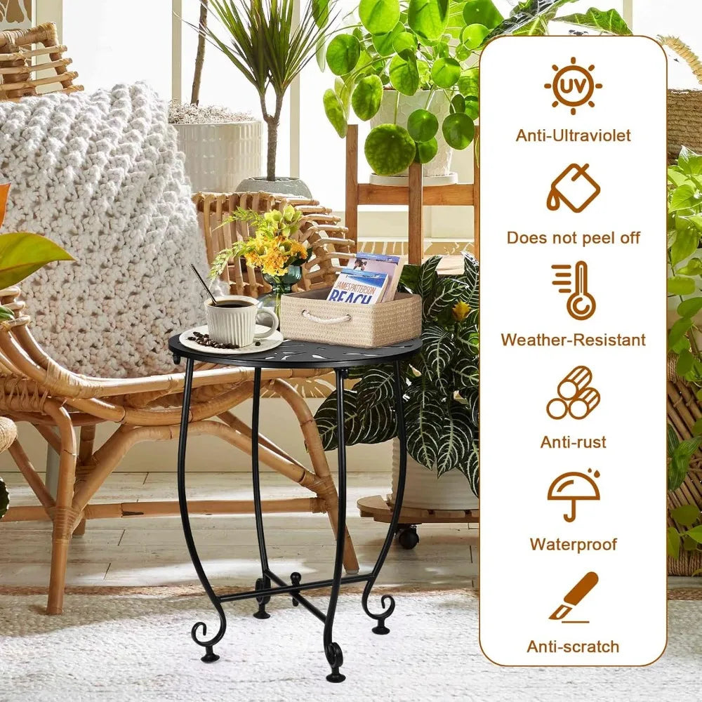 Weatherproof Steel Outdoor Side Table Compact Round