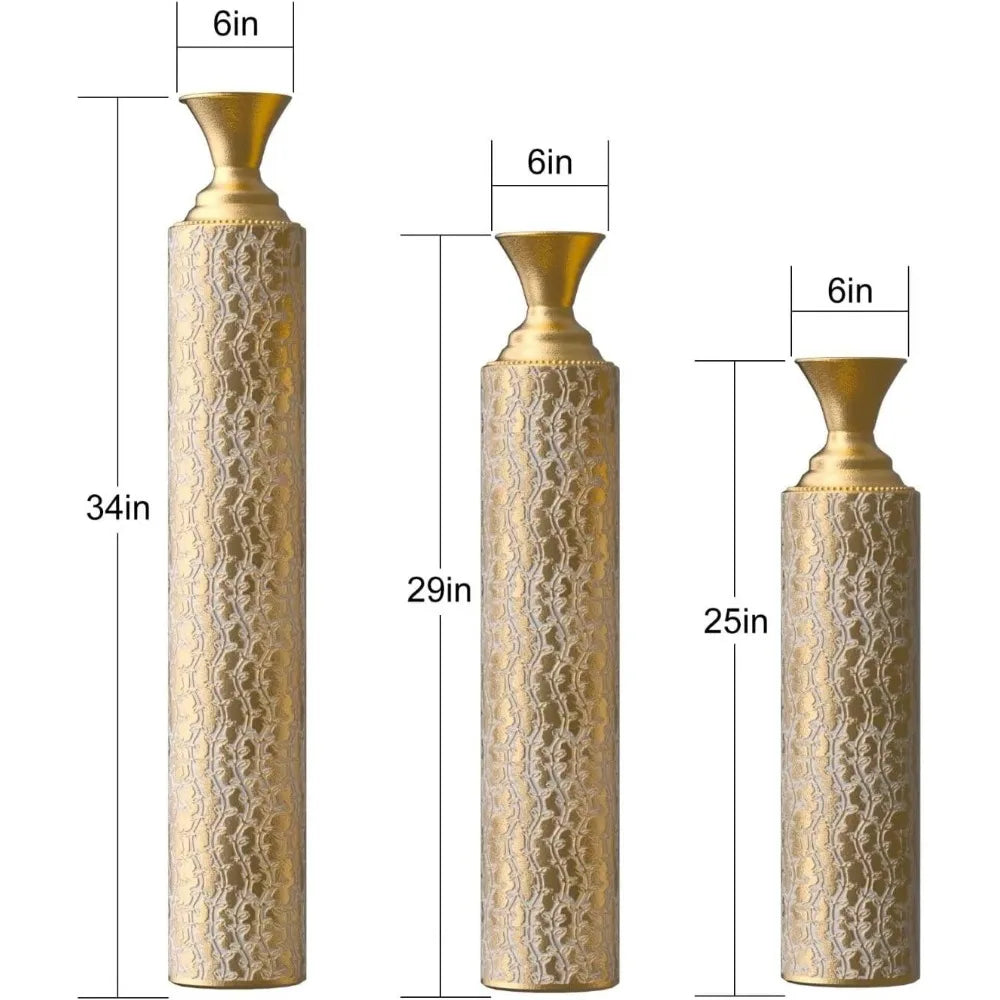 Gold Floor Vases Set of 3 Tall Metal Decorative Home Decor