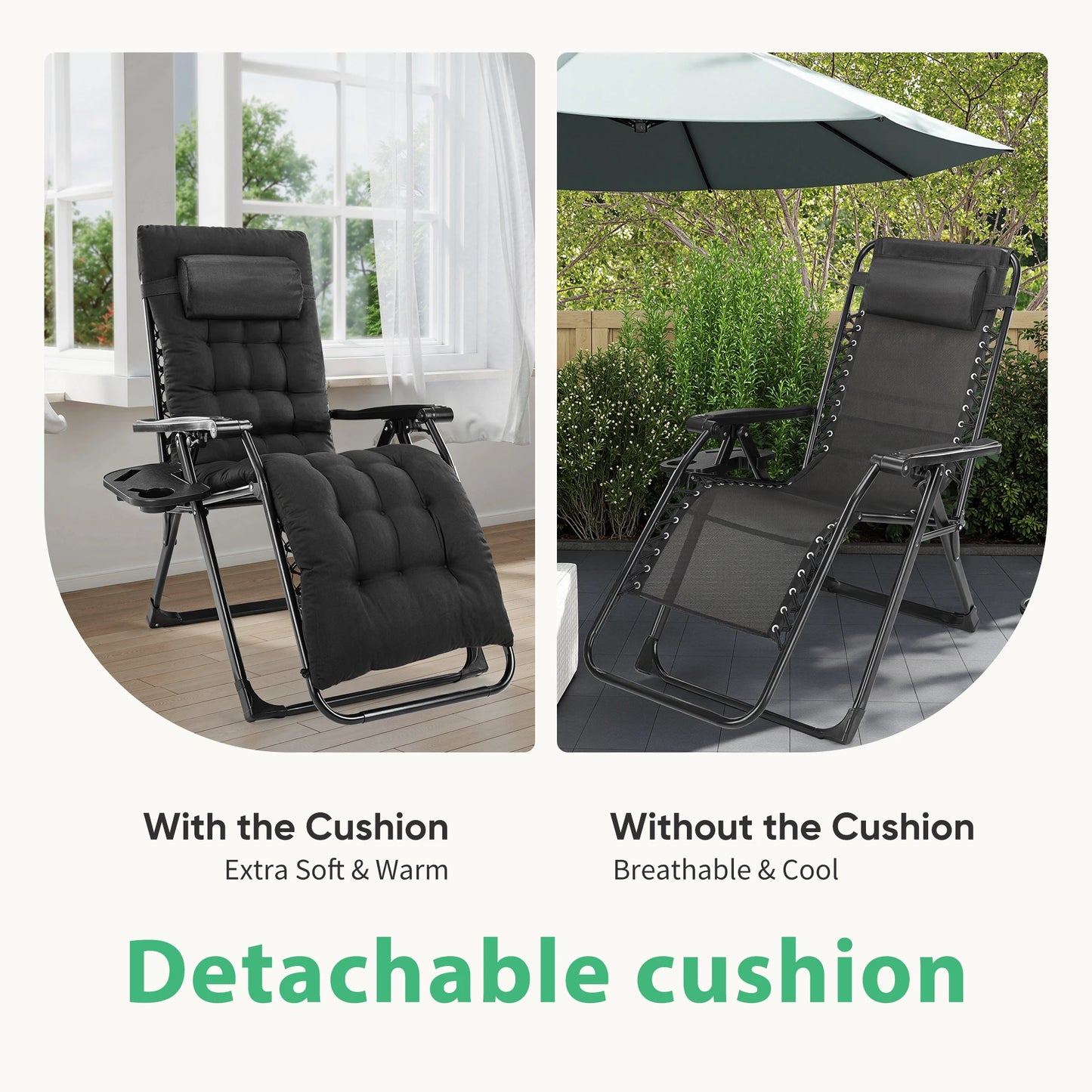 Zero Gravity Recliner Outdoor Lounge Chair With Cup Holder