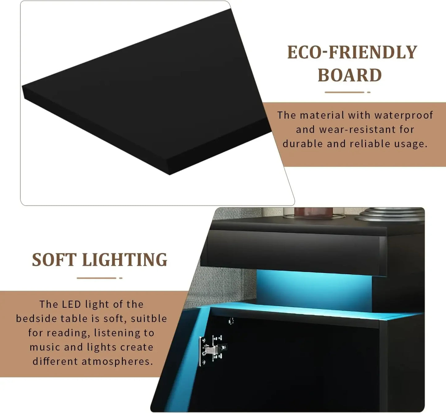 Modern Nightstand Set of 2 with LED Lights and Storage Cabinet
