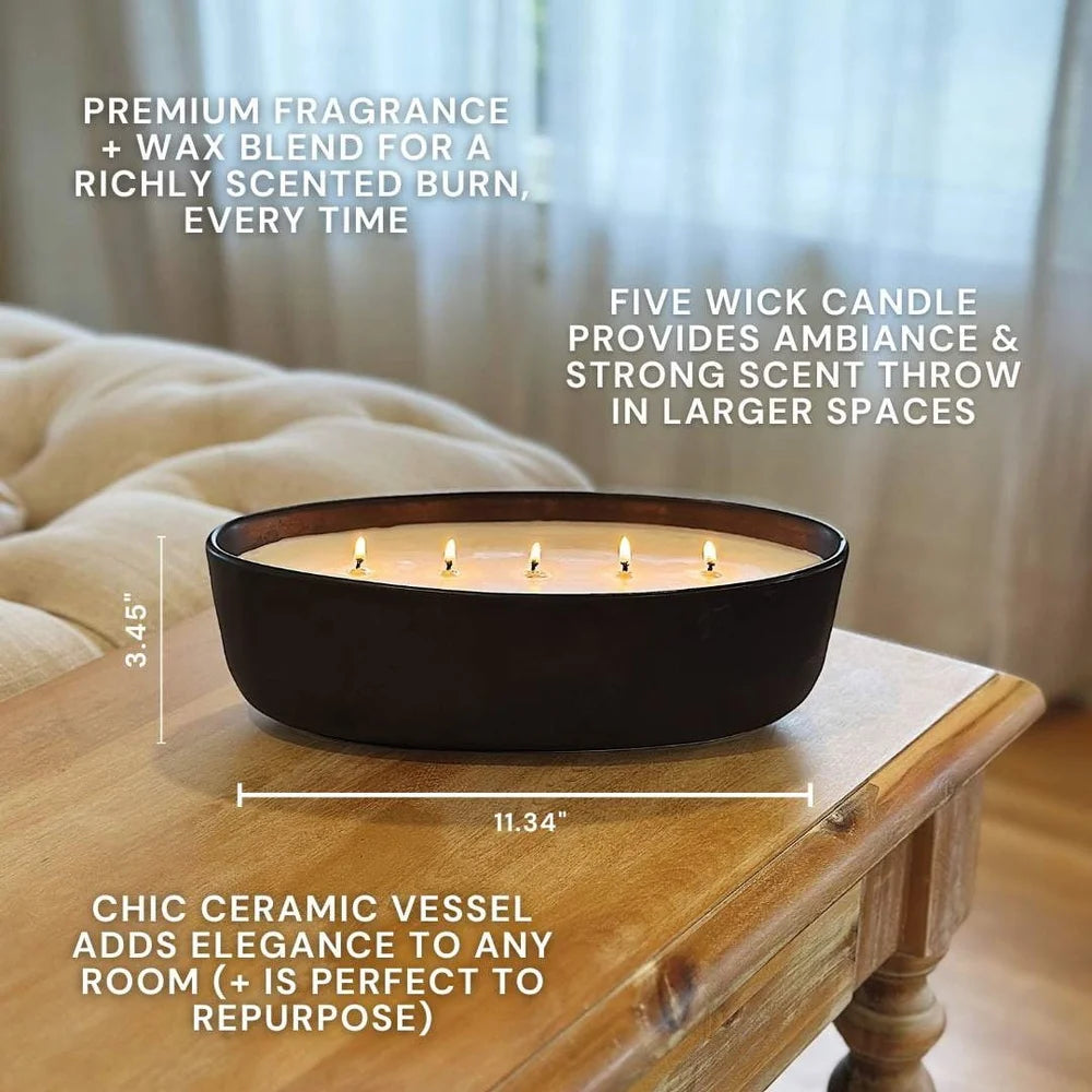 Amber Leather 5 Wick Candle In Ceramic Jar Long Burn