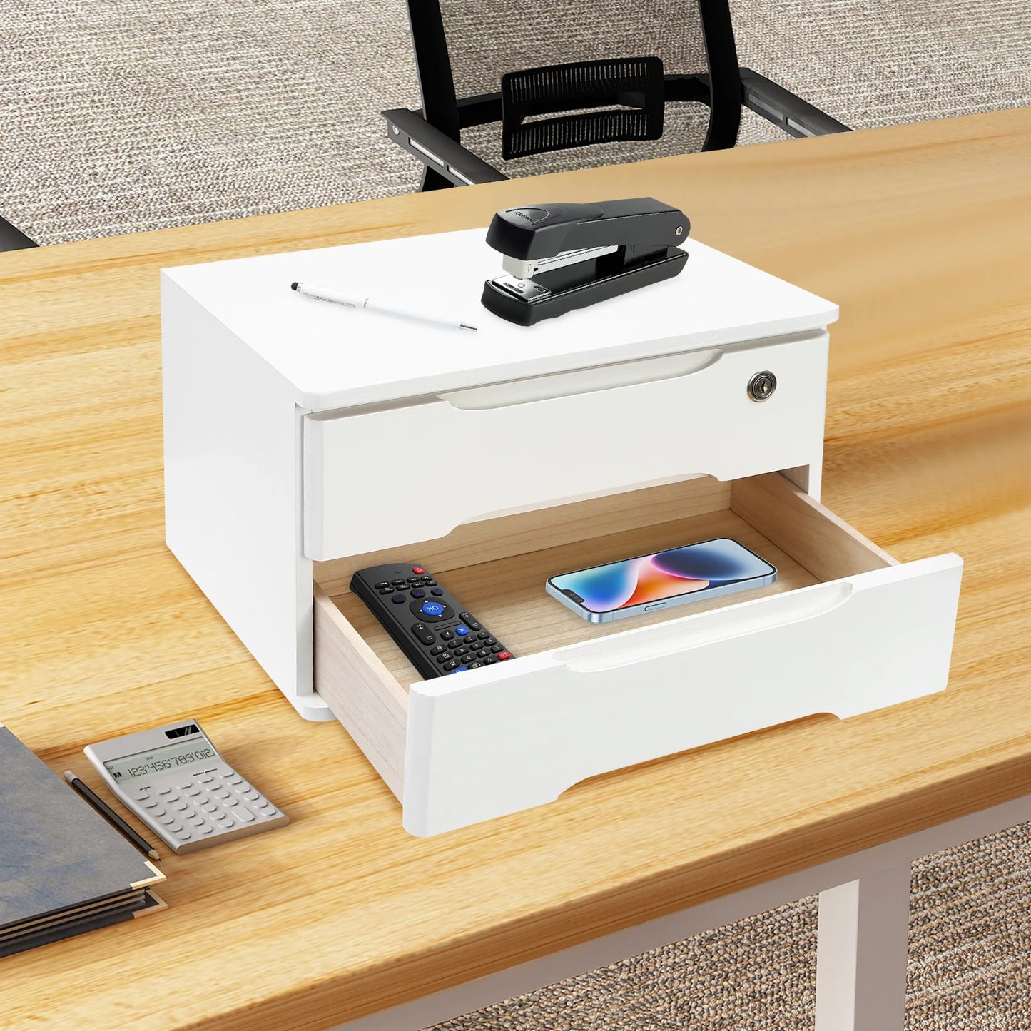 Lockable Two Layer Desktop Storage Box With Drawer Organizer
