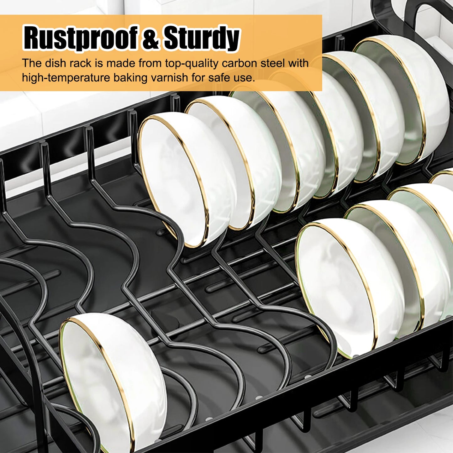 2 Tier Dish Racks for Kitchen Counter Dish Drying Rack with Dish Drainer, Durable Stainless Steel Dish Rack Drain Set with Uten