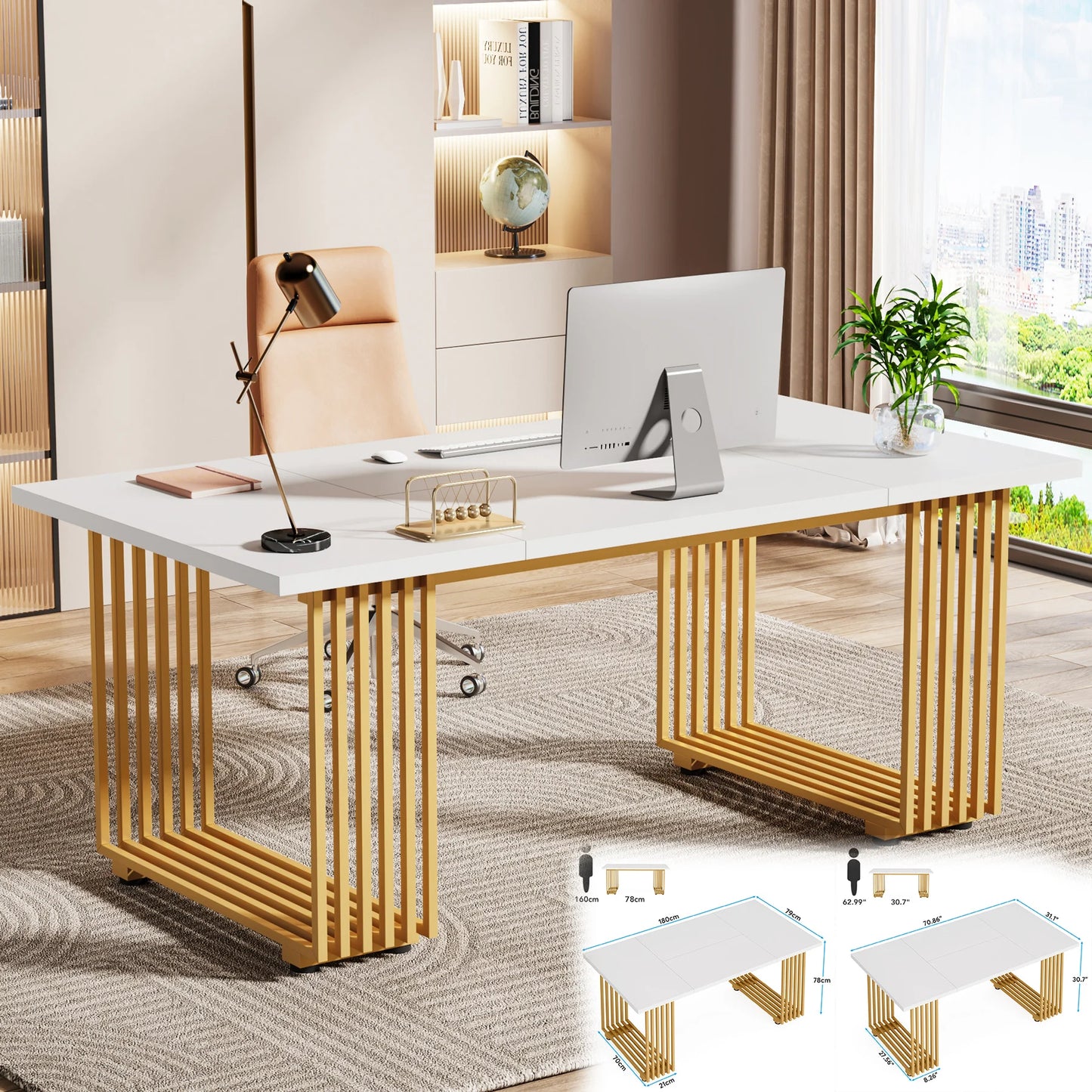 Tribesigns Modern Office Desk With Gold Metal Legs Premium