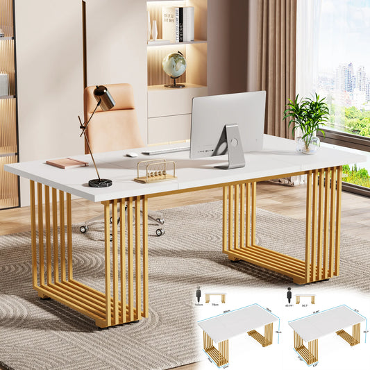 Tribesigns Modern Office Desk With Gold Metal Legs Premium