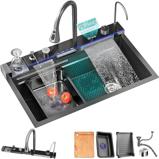 33x22 Inch Nano Black Kitchen Sink With Integrated Workstation