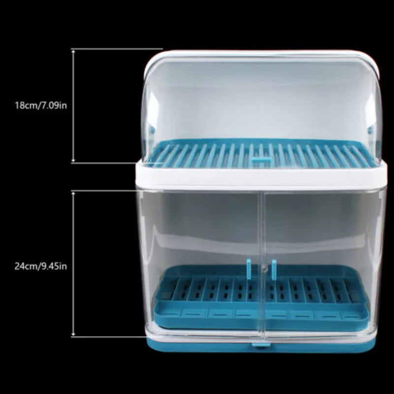 2-Layer Kitchen Cutlery Rack, Dish Drying Rack with Lid Cover Set