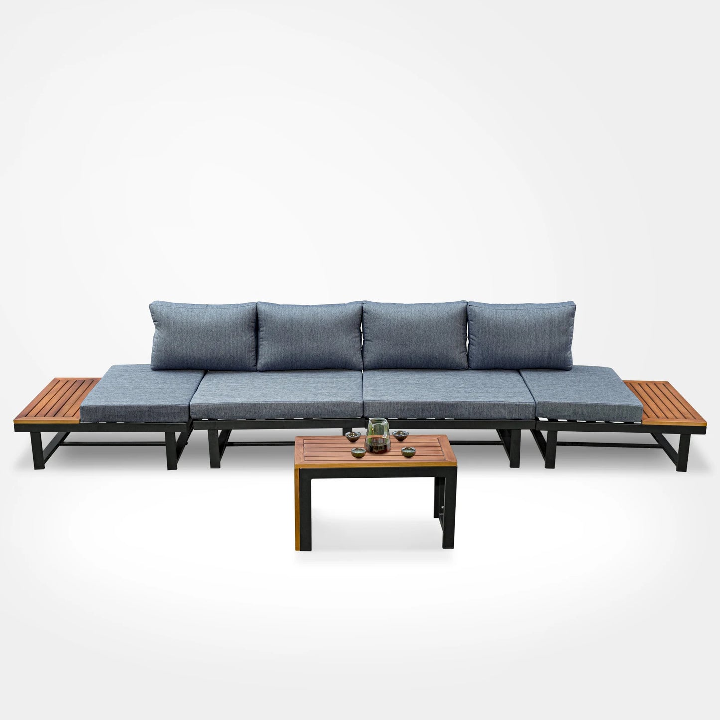 Patio Sectional Sofa Set With Built In Table And Cushions