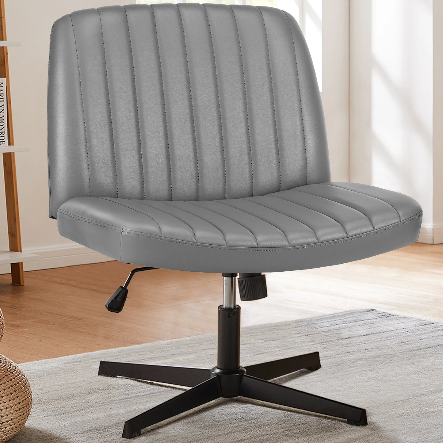 Cross Legged Office Chair With Wide Desk Adjustable Swivel