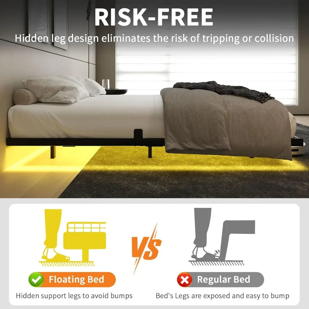 Full Size Metal Bed Frame with Smart LED Lights and Storage