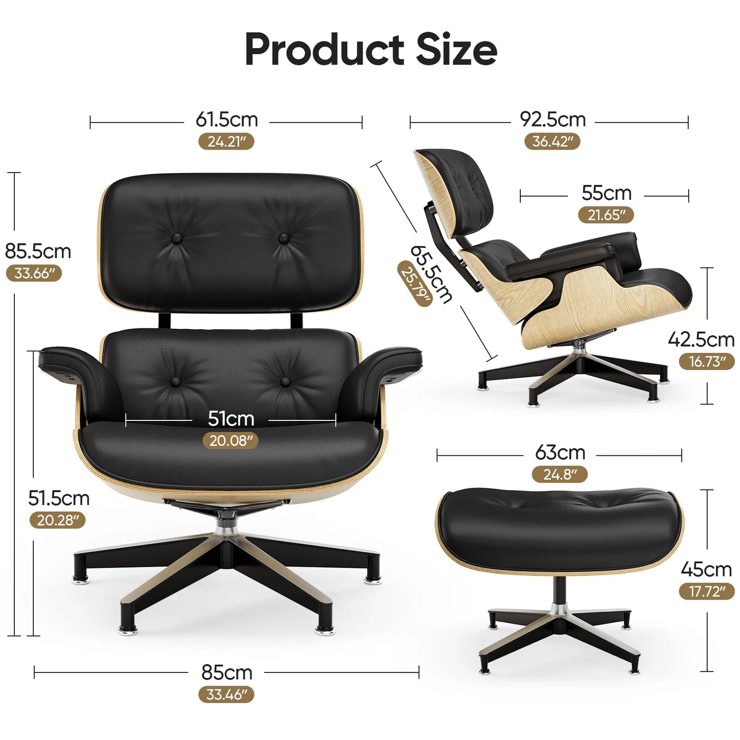 Relica Genuine Leather Armchair Swivel Chair With Ottoman