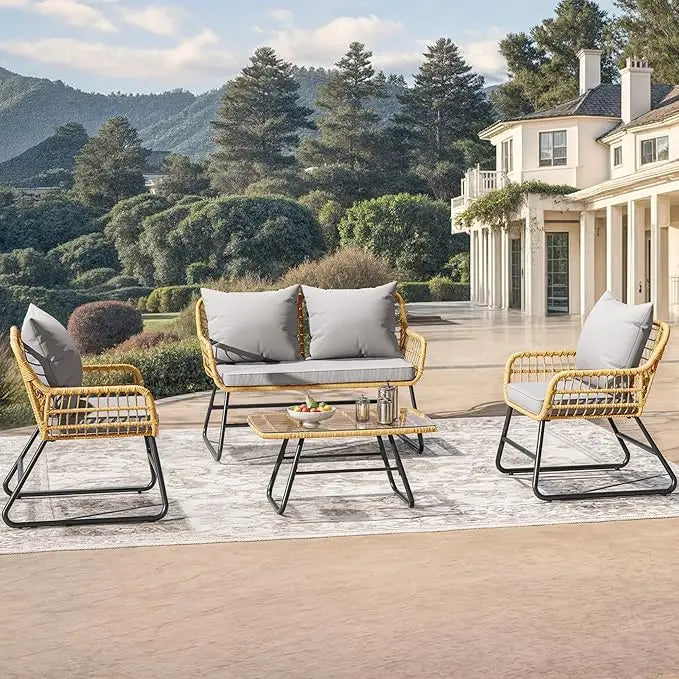 All Weather Wicker Patio Set 4 Piece For Outdoor Living