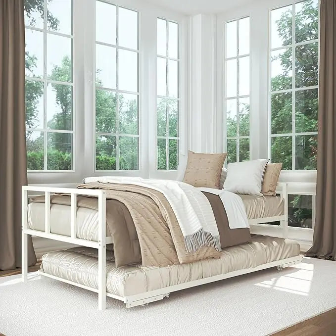 Twin Daybed with Fold Up Trundle Durable Black Frame Set