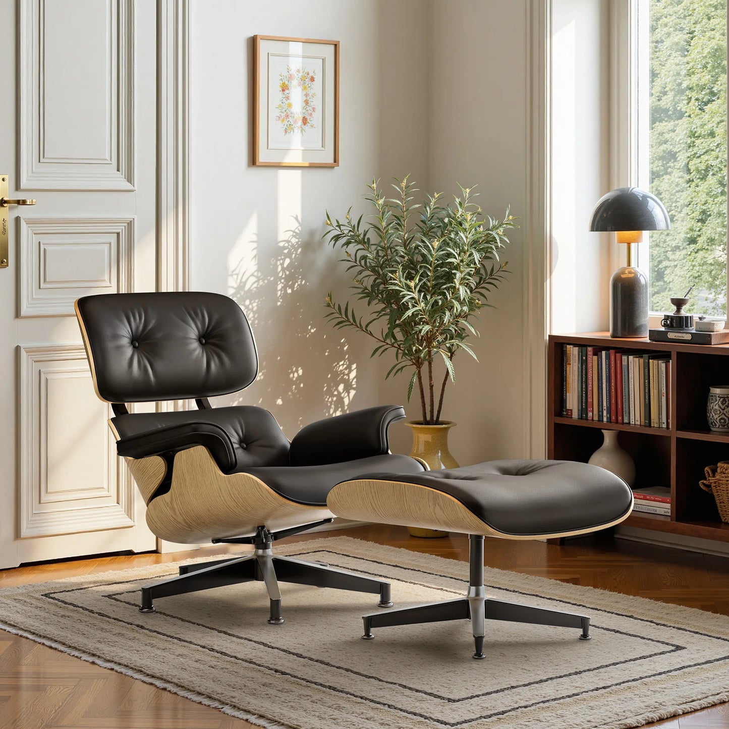 Relica Genuine Leather Armchair Swivel Chair With Ottoman