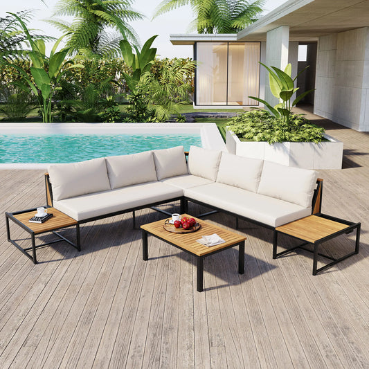 Patio Sectional Sofa Set With Built In Table And Cushions