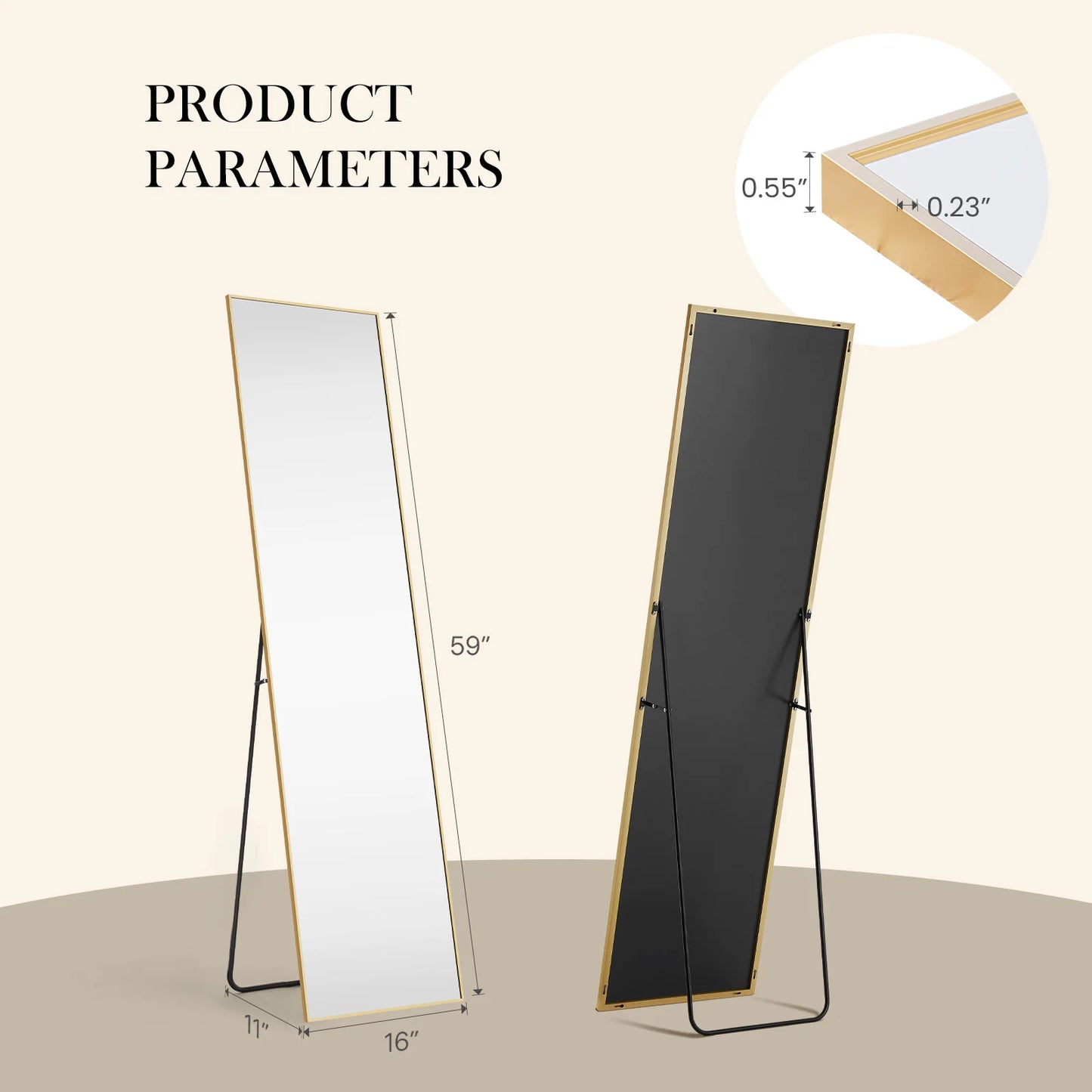 JHK Full Body Wall Mirror with Aluminum Alloy Frame Full Length Reflection