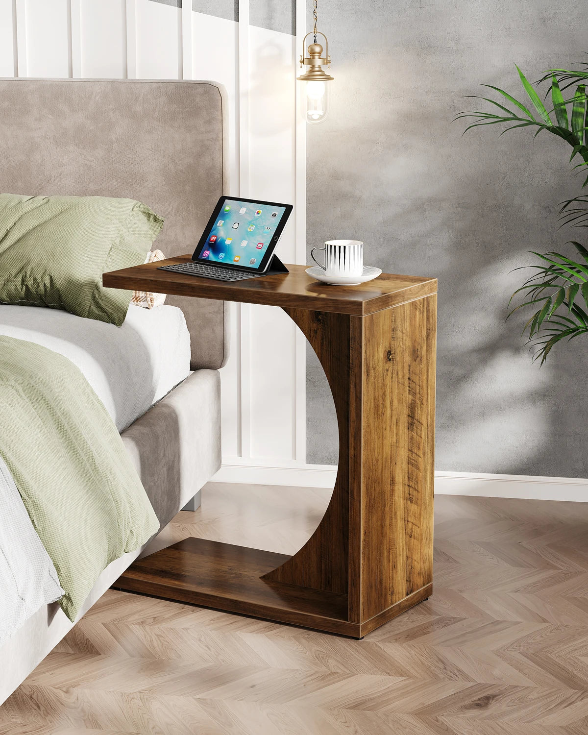Tribesigns C Shaped End Table Over Sofa for Easy Access
