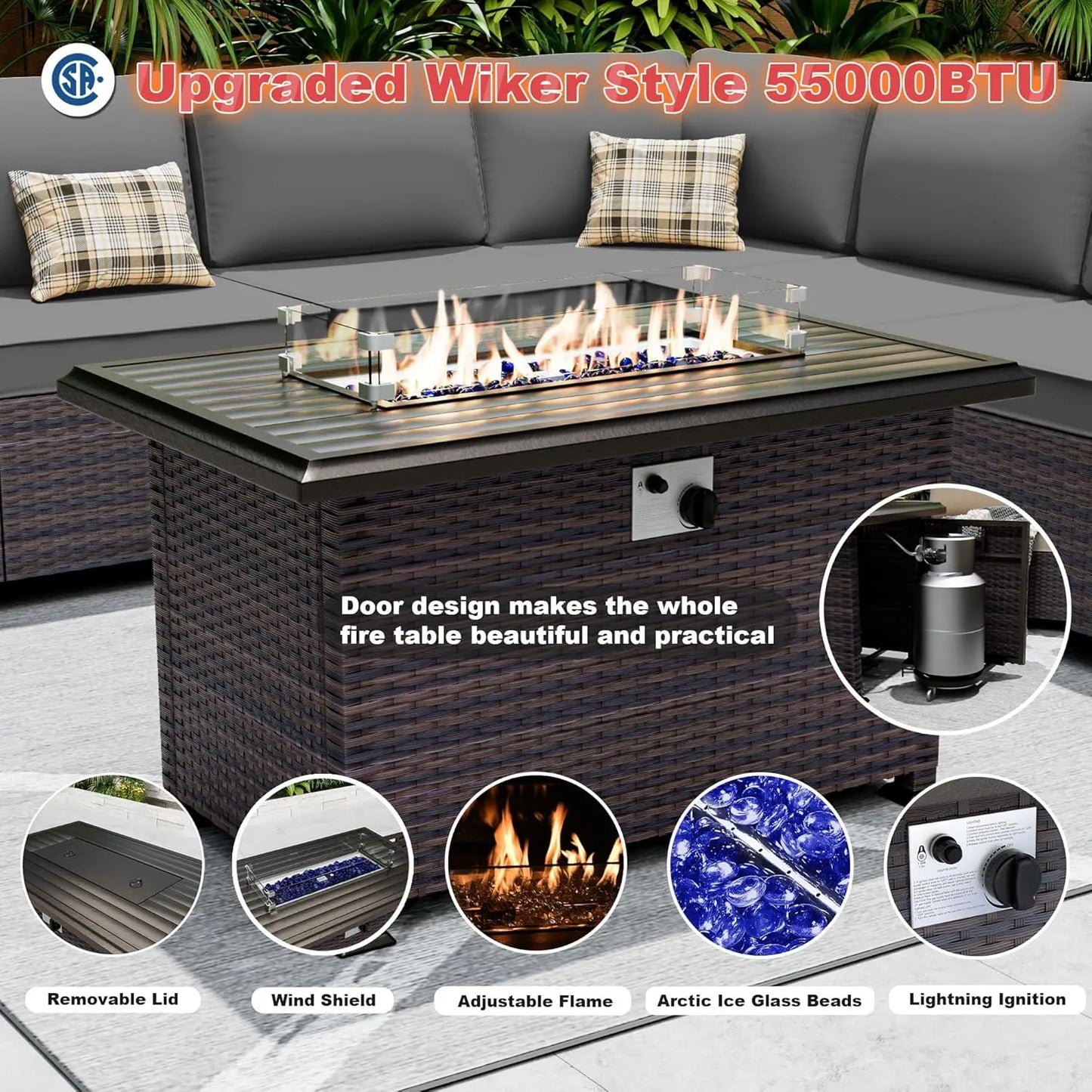 10 Piece Patio Furniture Set With Fire Pit And Chairs