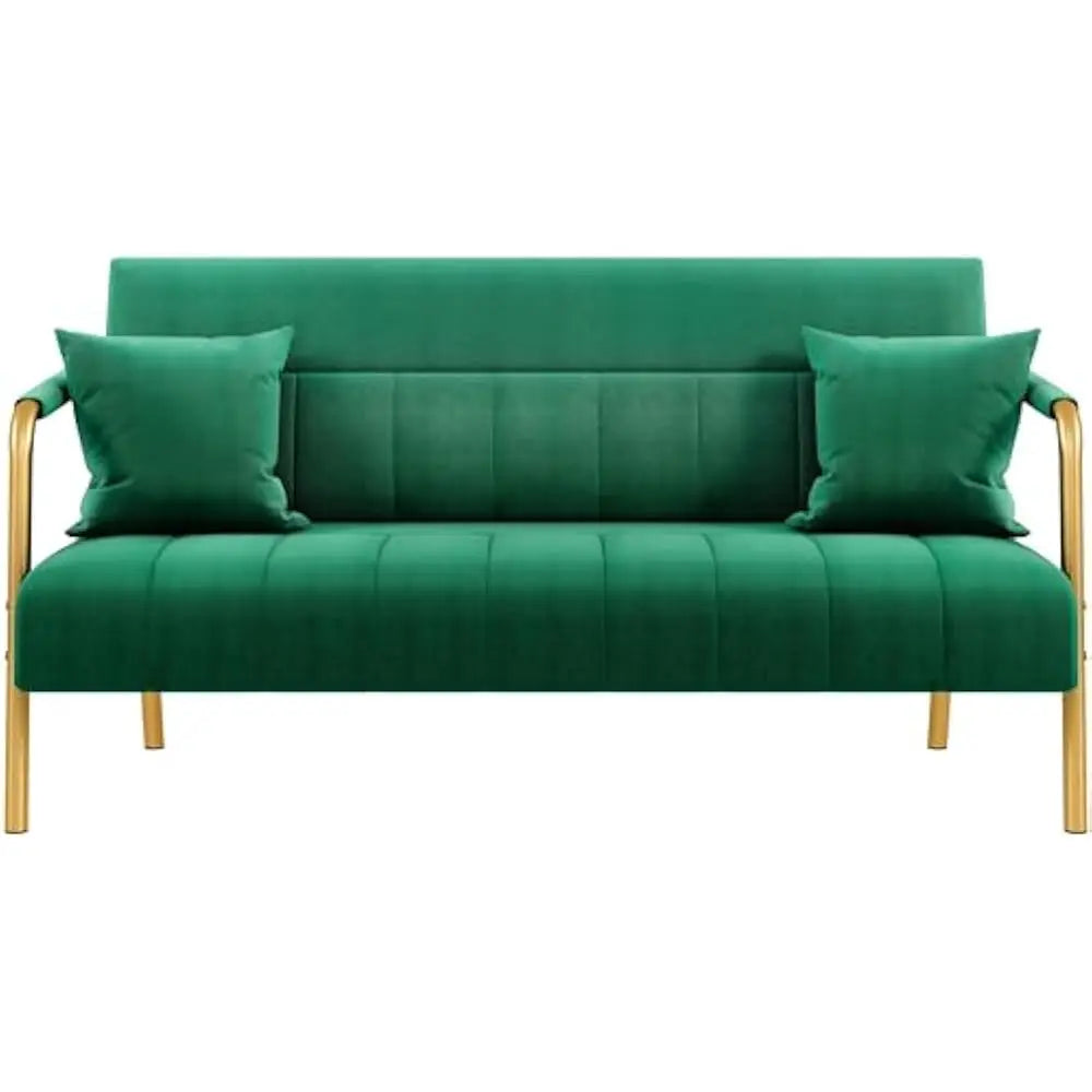 Luxurious Velvet Sofa with Gold-Tone Metal Arms and Legs