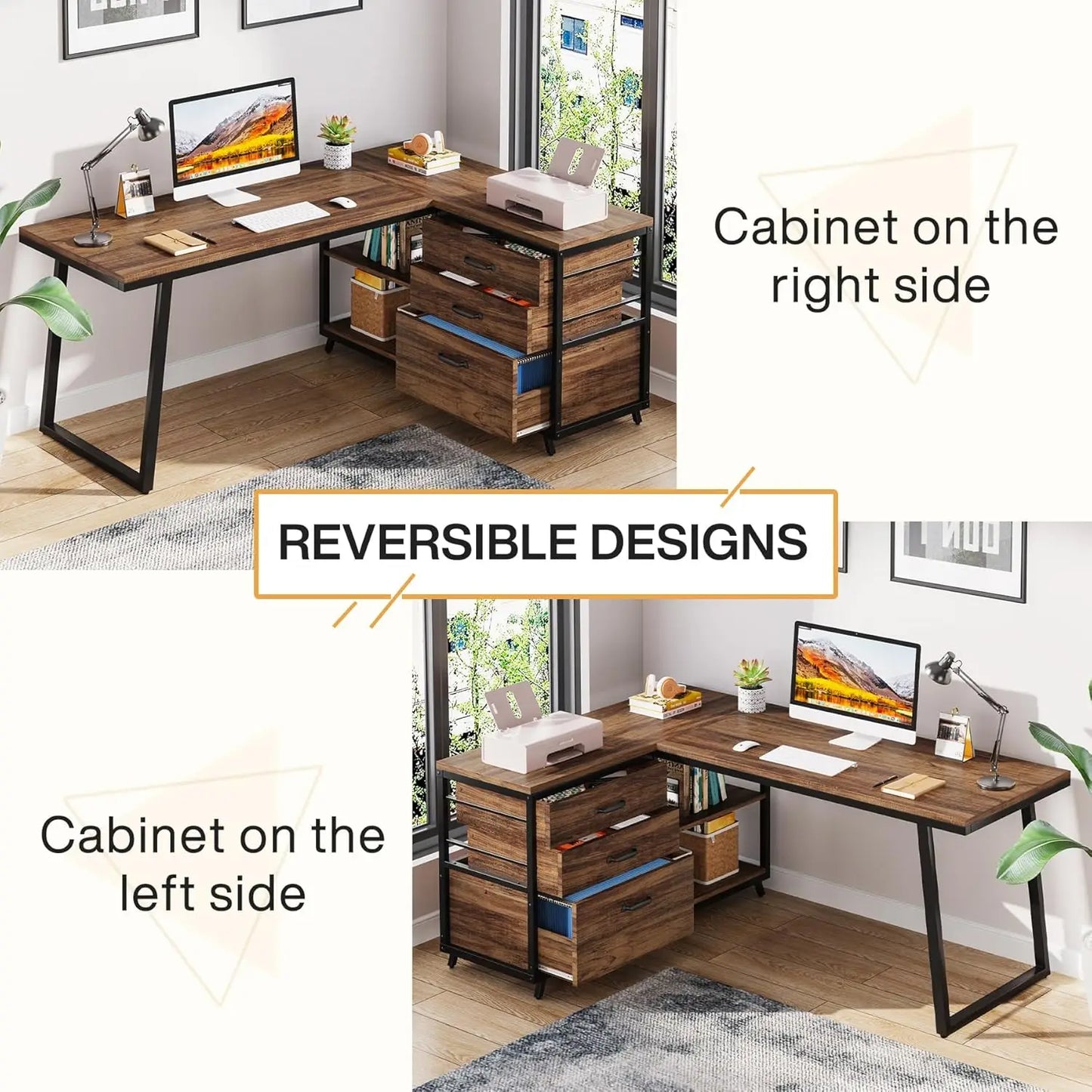 L Shaped Computer Desk For Small Space With Three Drawers