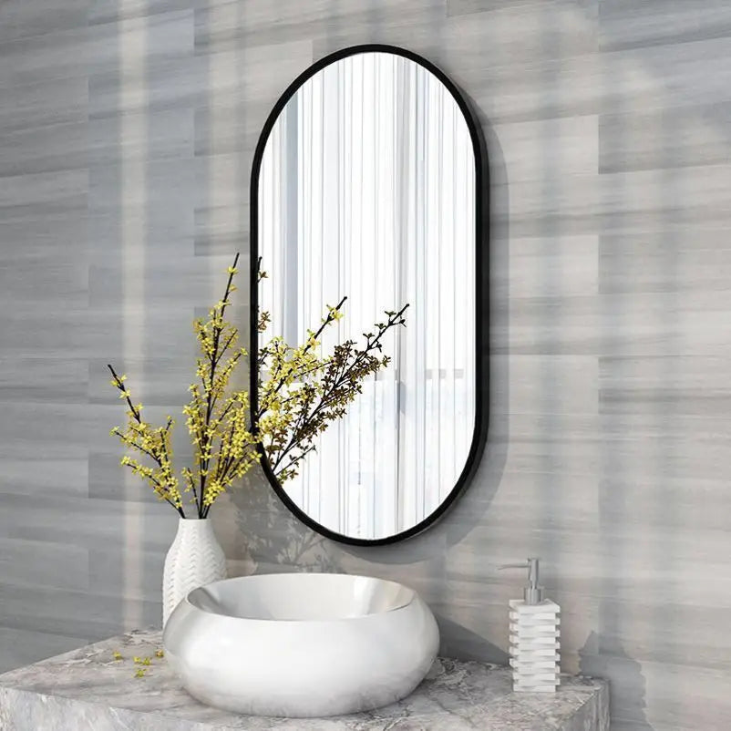50x100CM Oval Black Metal Framed Wall Mirror Makeup for Living Room Entryway Bathroom Vanity Mirror Decor