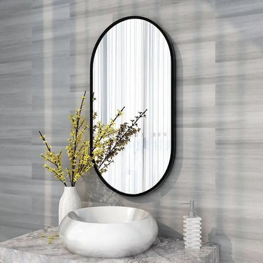50x100CM Oval Black Metal Framed Wall Mirror Makeup for Living Room Entryway Bathroom Vanity Mirror Decor