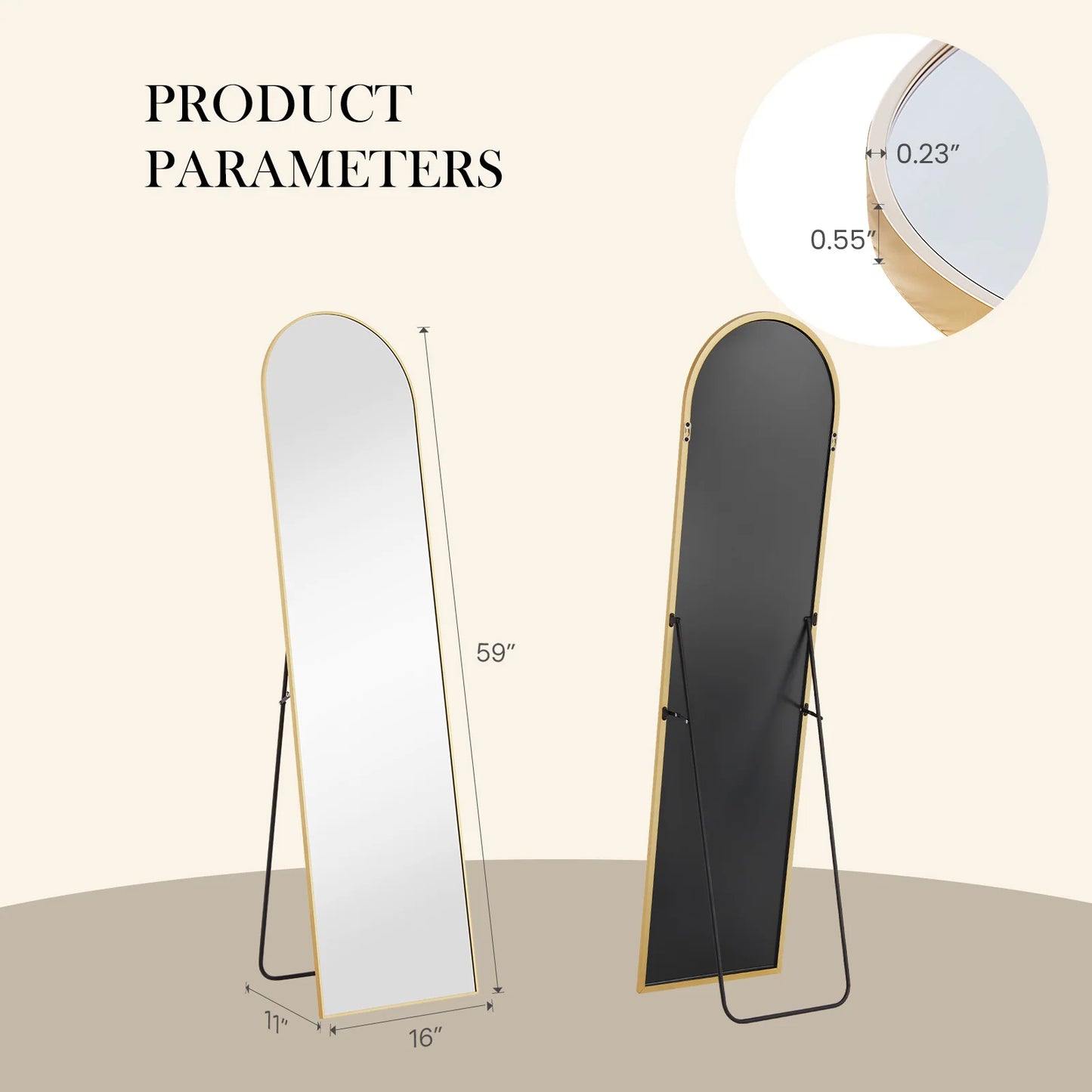 JHK Full Body Wall Mirror with Aluminum Alloy Frame Full Length Reflection