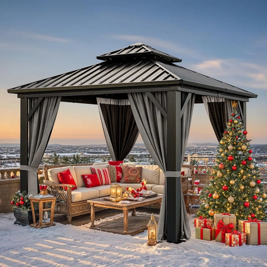 Hardtop Gazebo With Nettings Curtains Durable Shelter