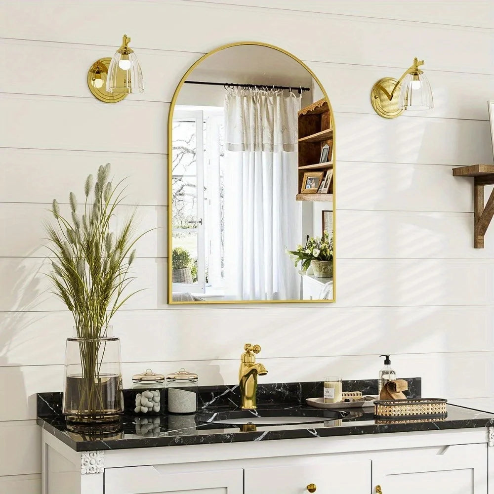24"x16.1" Arched Vanity Mirror Bathroom Mirror Wall Mounted, Black