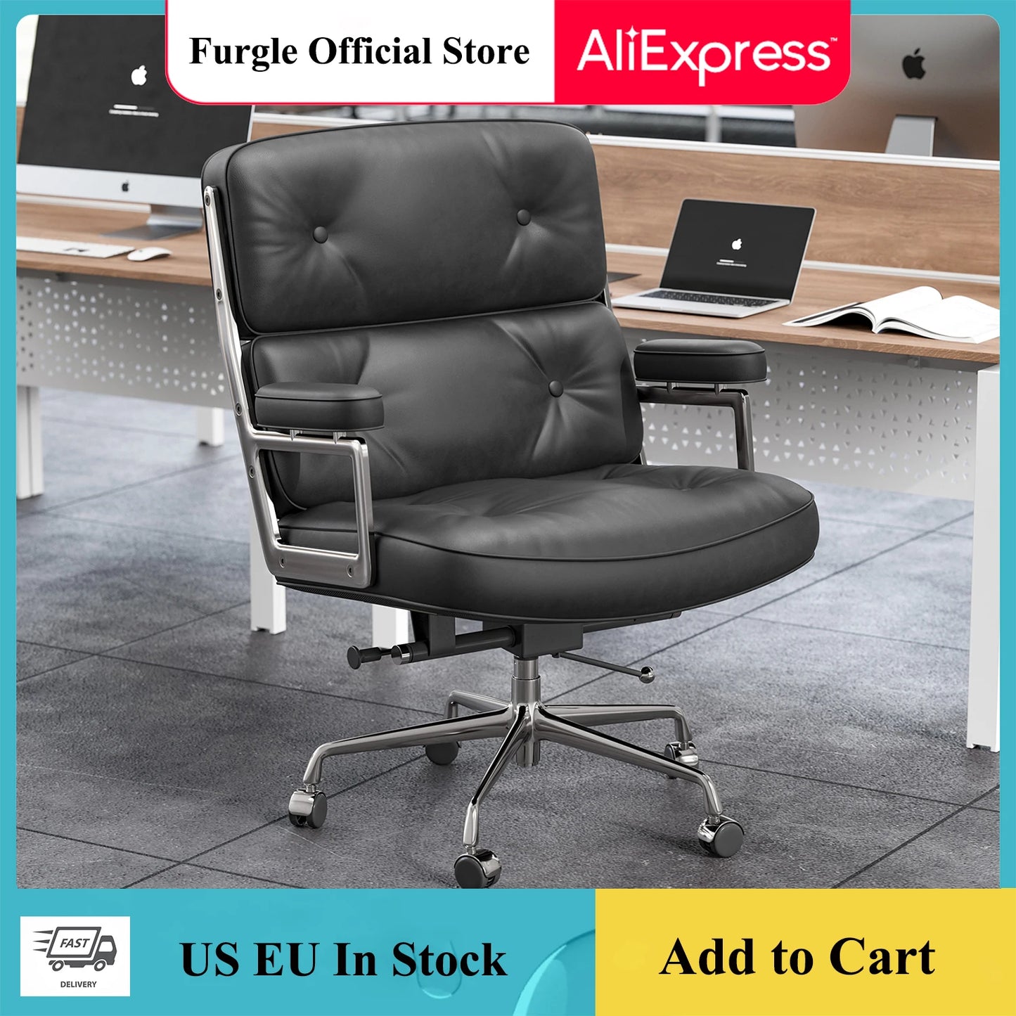 Genuine Leather Office Chair With Armrests For Home Office