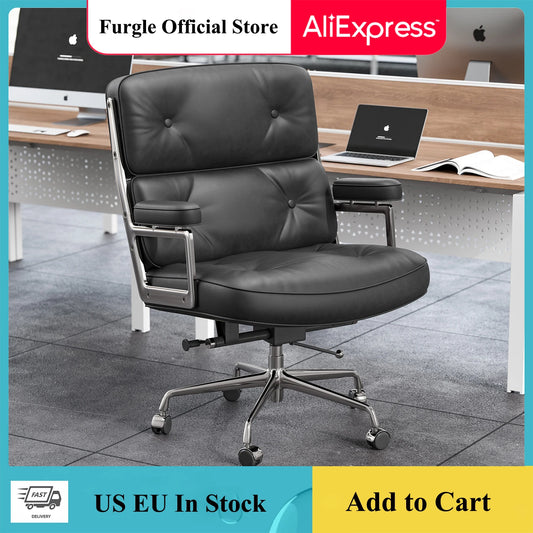 Genuine Leather Office Chair With Armrests For Home Office