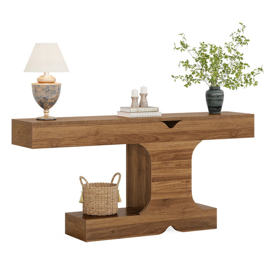 Tribesigns 63-Inch Console Table, Long Sofa Table Behind Couch, Wood Entryway Table for Hallway, Entrance, Living Room, Walnut