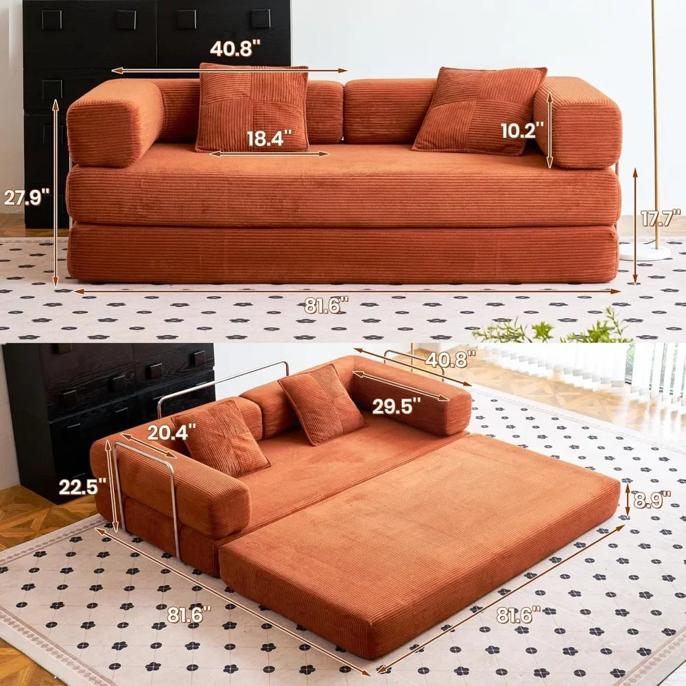 Convertible Compression Sofa Bed with Pillow Back Support and Armrest