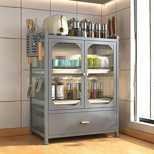 Grey 3 Tier Steel Dish Drying Rack with Utensil Holder