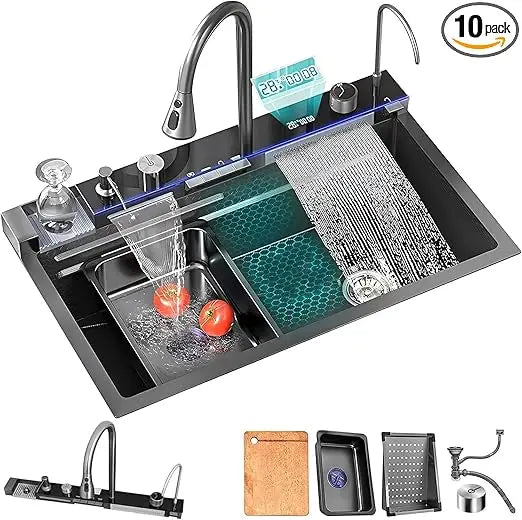 33x22 Inch Nano Black Kitchen Sink With Integrated Workstation