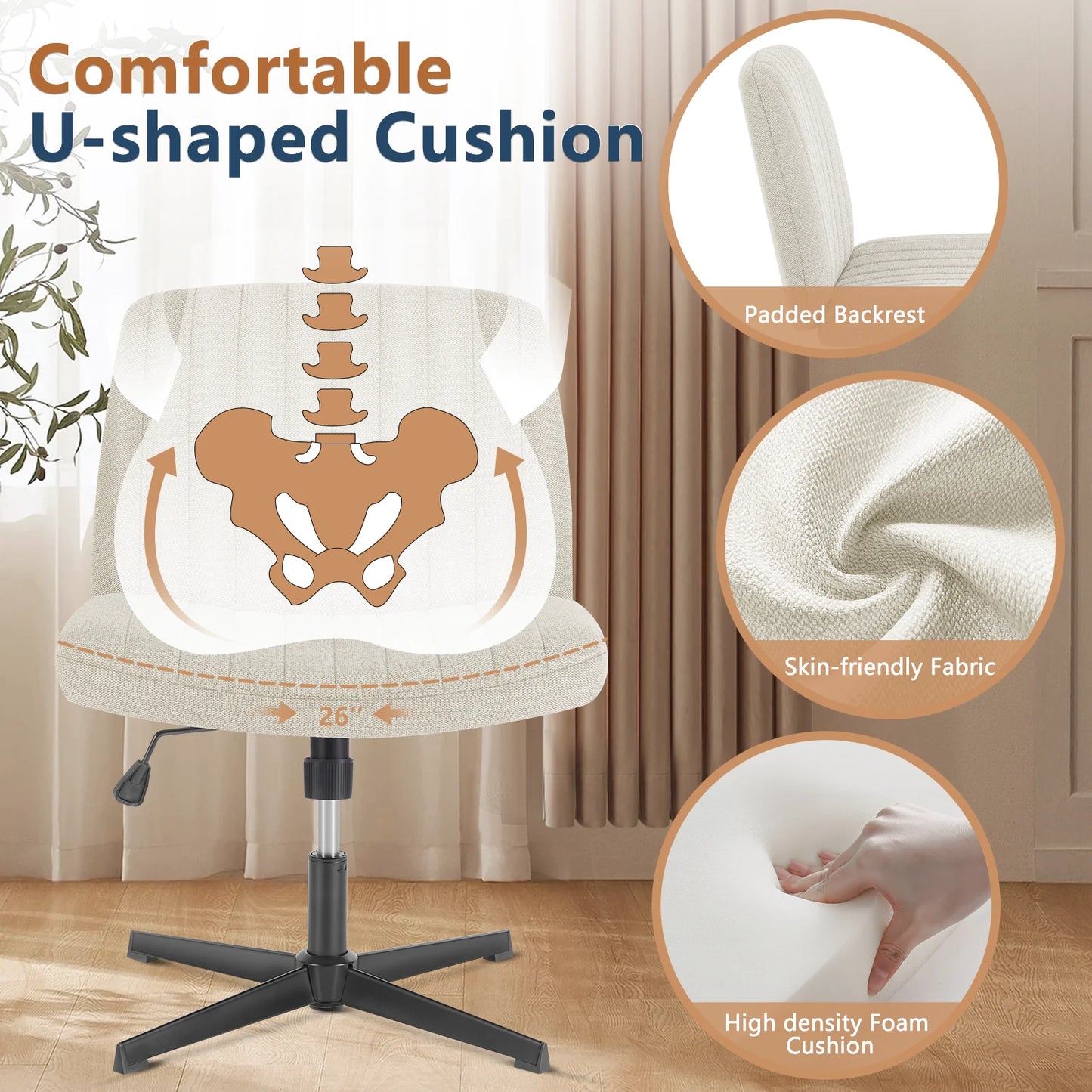 Cross Legged Office Chair With Wide Desk Adjustable Swivel