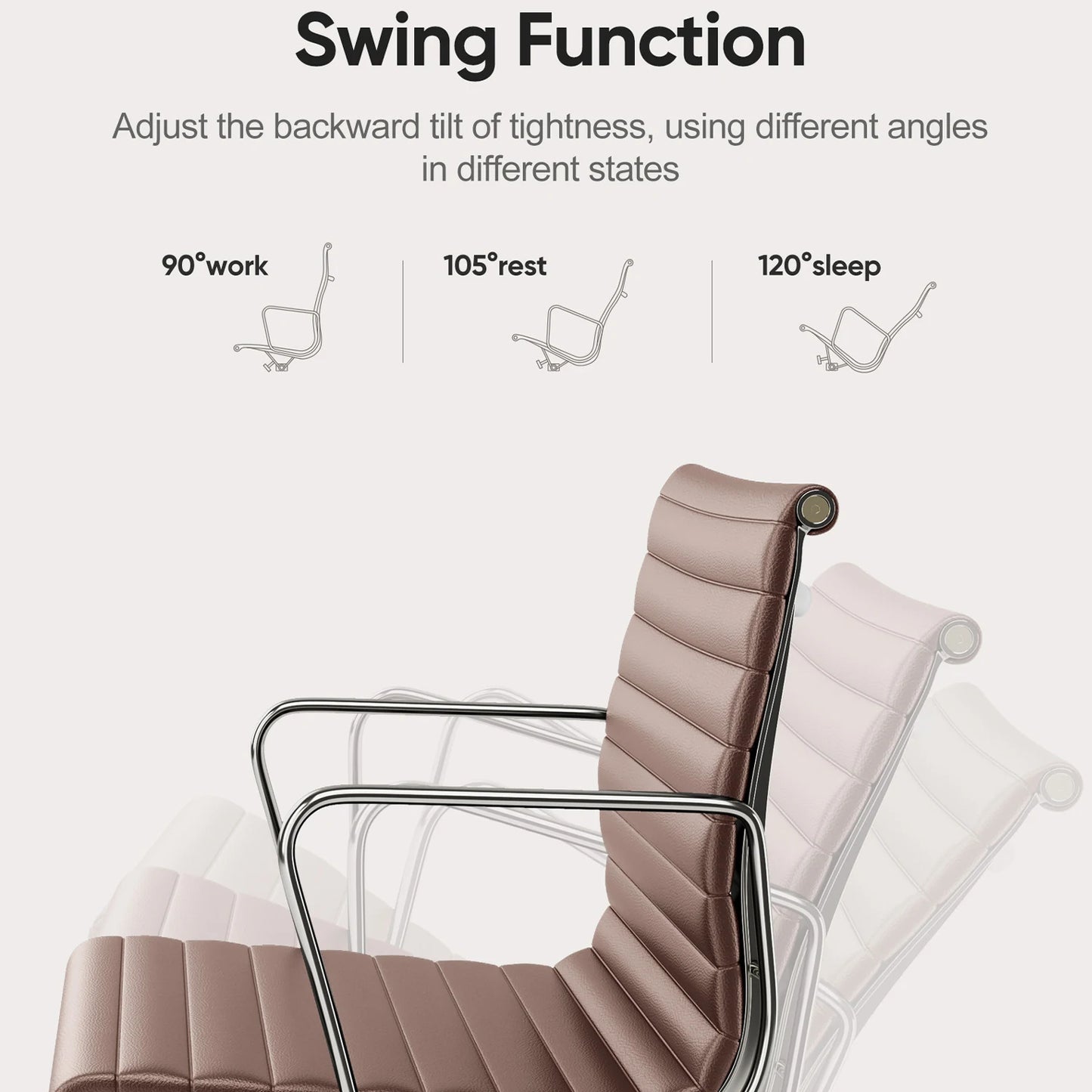 Low Back Brown Leather Office Chair Aluminum Frame Swivel