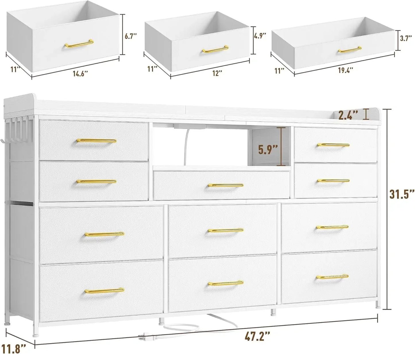 Bedroom Dresser with 11 Drawers LED Lights and Charging Station