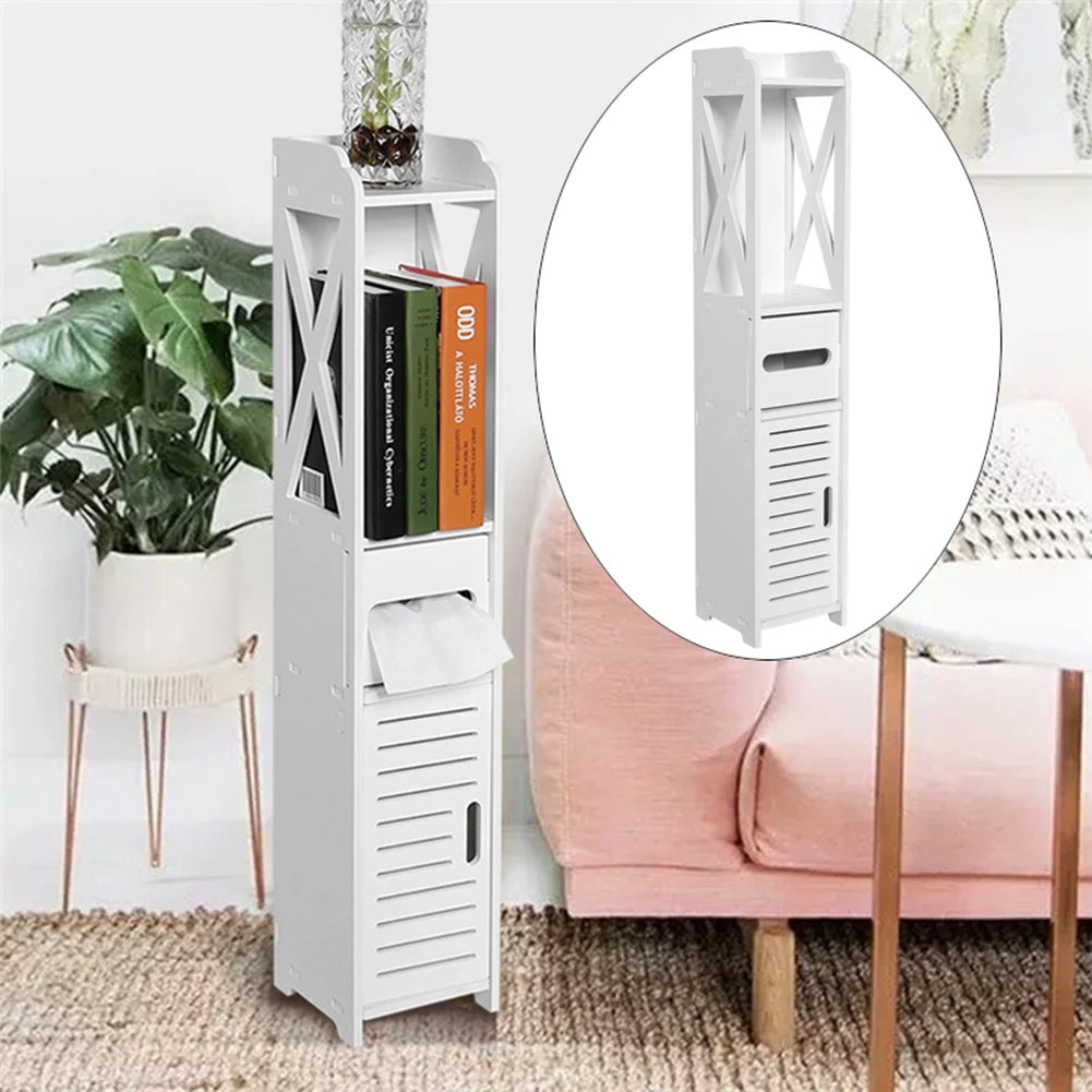Bathroom Storage Cupboard 80x15.5x15CM Bathroom Toilet Furniture Cabinet White Wood Cupboard Shelf Tissue Storage Rack