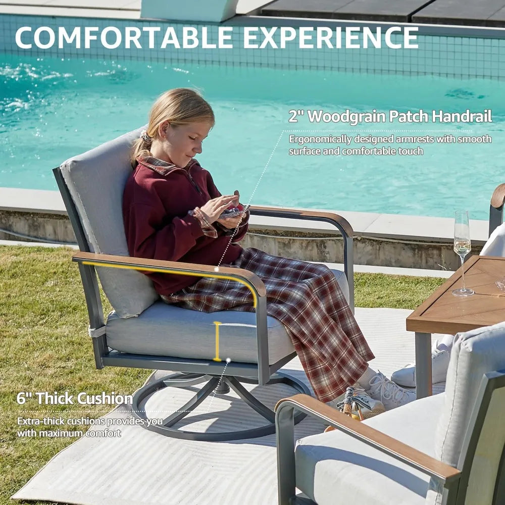 5 Piece Patio Furniture Set, Outdoor Conversation Set with 4 Pcs Swivel Rocking Chairs and 27" Double-layer Coffee Table