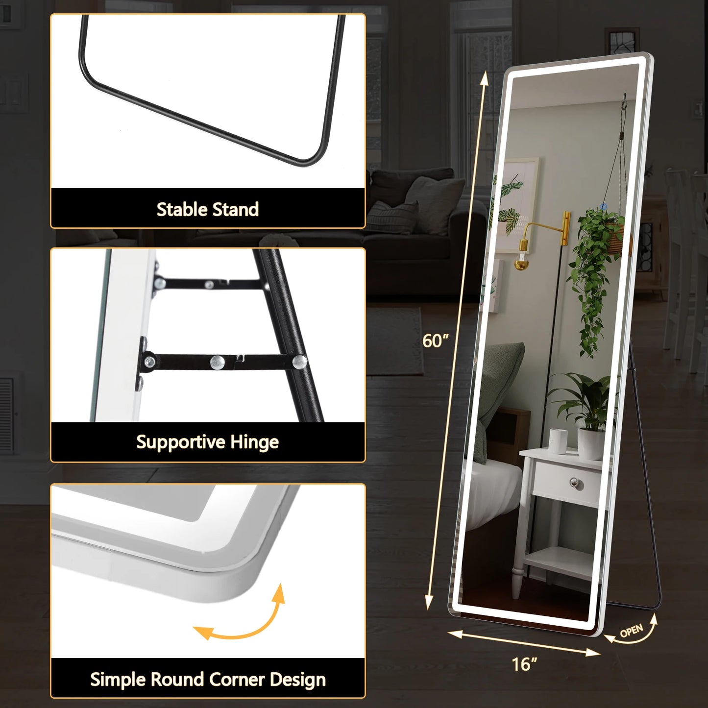JHK Full Body Wall Mirror with Aluminum Alloy Frame Full Length Reflection