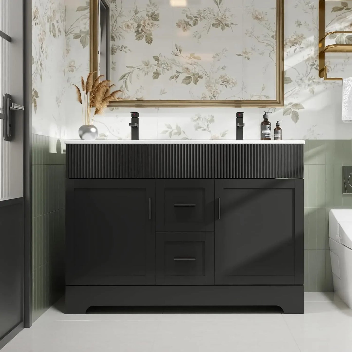 48 Inch Modern Bathroom Vanity Double Undermount Sink Combo